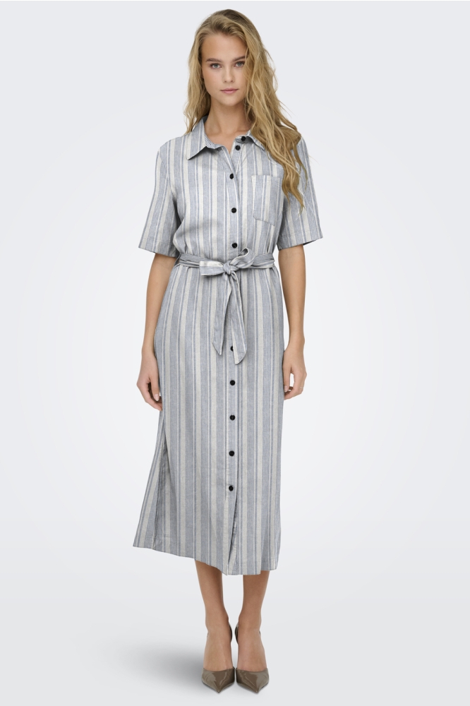 ONLCARO S/S LINEN BL BELT DRESS CC 15338884 Coronet Blue/BRIGHT WHITE